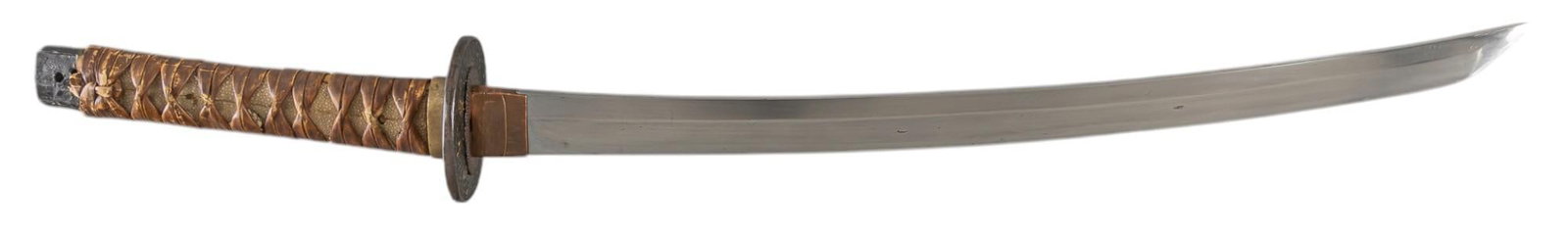 Mid-Edo Period Kanekuni Wakizashi W/ Saya: Manufacturer: Kanekuni (Mei signed on Nakago) Model: Wakizashi (mid-Edo period c. 1670) Blade Length: 17 in. OAL: 27 in. in saya Condition: Fair-Good; blade tip has been reshaped; some Ware (flaws) fr