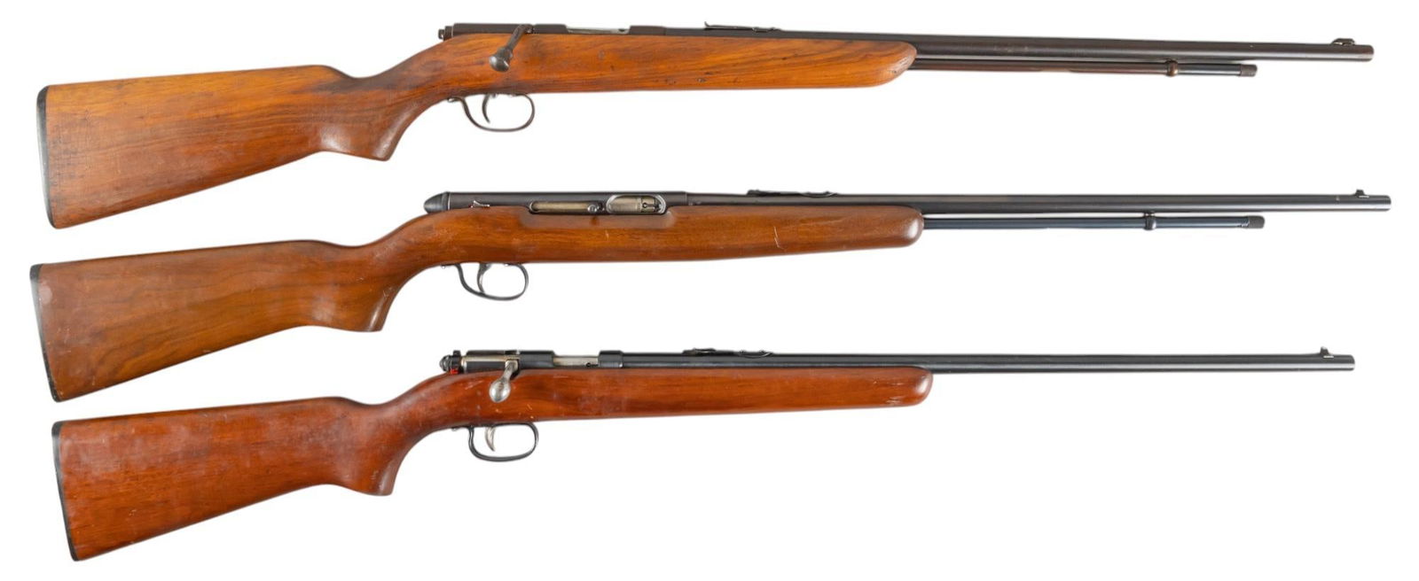 Lot of 3 Remington 22 LR Rifles: Serial: (1-3) NSN Manufacturer: (1-3) Remington Model: (1) 550-1; (2) 514; (3) 314 Sportsmaster Caliber: (1-3) 22 LR Barrel length: (1) 24 in; (2) 24.75 in.; (3) 24 in. OAL: (1) 43.25 in.; (2) 41.75 i