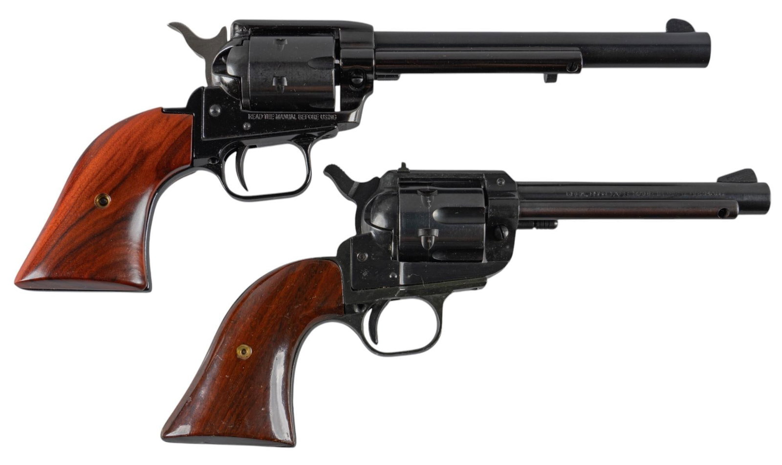 Heritage Rough Rider and Liberty R12 22 LR Revolvers: Serial: (1) C34940; (2) 122578 Manufacturer: (1) Heritage Mfg.; (2) Reck-W. Germany / Liberty Arms Model: (1) Rough Rider; (2) R12 Caliber: (1) 22 LR / 22 Magnum; (2) 22 LR Barrel length: (1) 6.625 in