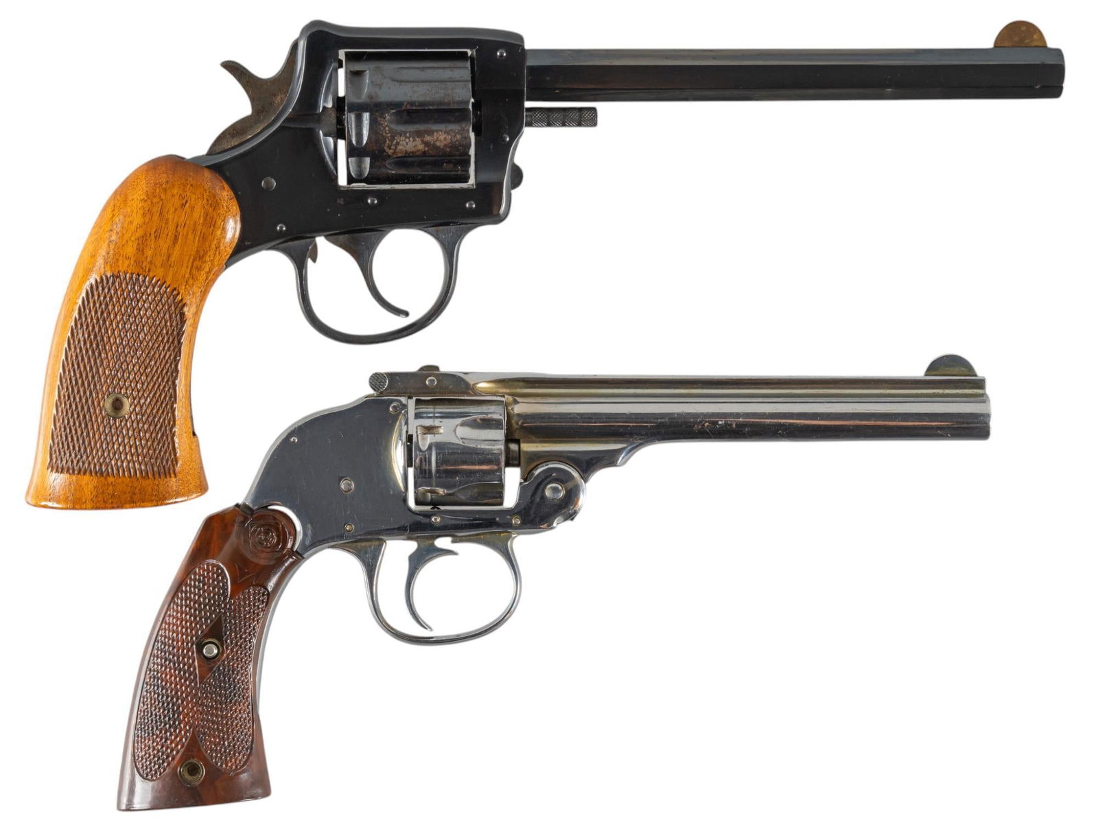 Pair of H&R Revolvers: Serial: (1) 213011; (2) 147607 Manufacturer: Harrington & Richardson Model: (1) Hammerless Second Model Small Frame Top Break; (2) 922 Caliber: (1) 32 S&W; (2) 22 LR Barrel length: (1) 5 in.;