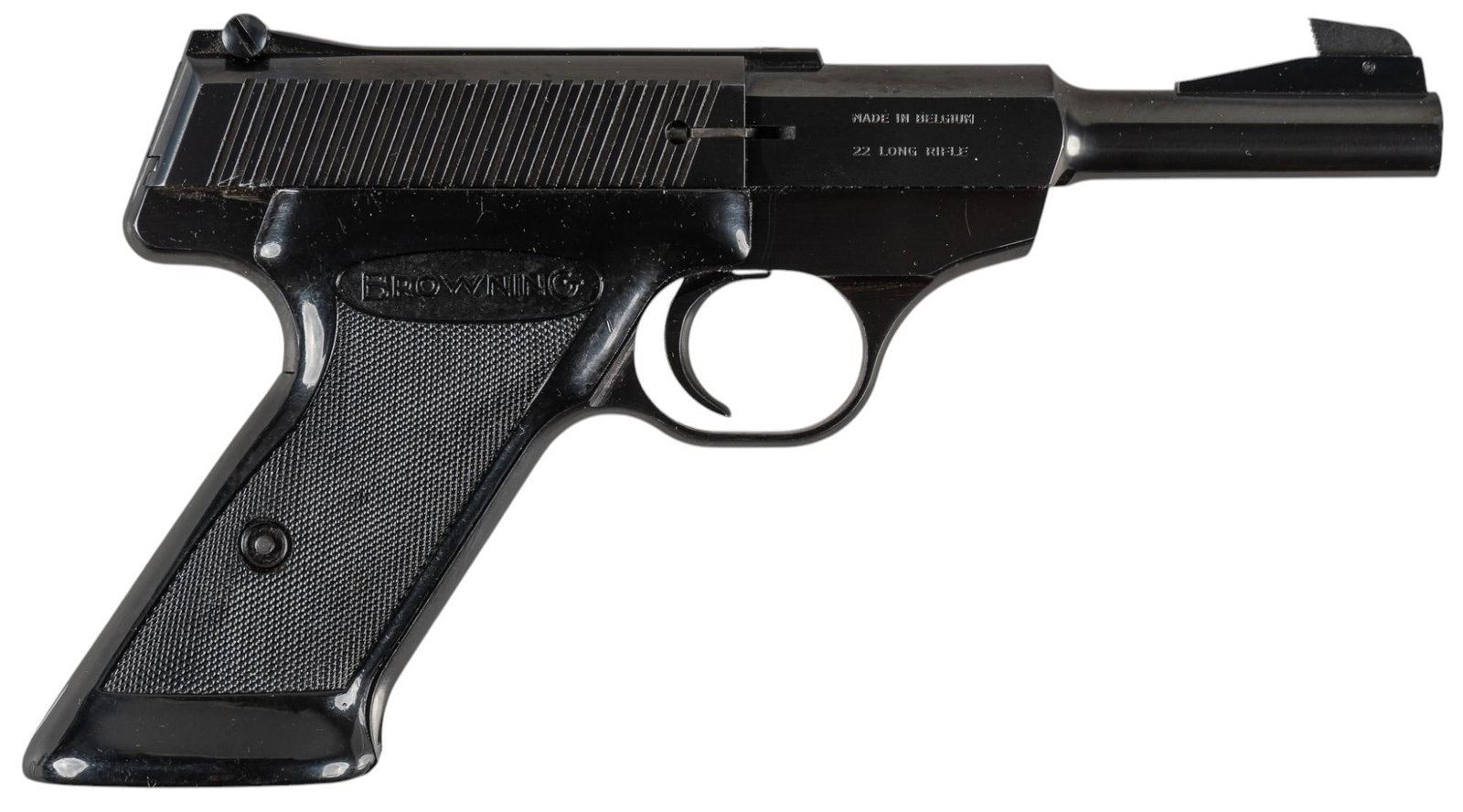 FN Browning Nomad 22 LR Semi-Auto Pistol: Serial: 10426P69 Manufacturer: Fabrique Nationale-Belgium / Browning Arms Co. Model: Nomad Caliber: 22LR Barrel length: 4.5 in. OAL: 8.5 in. Condition: Very Good; grips have very light wear & hand