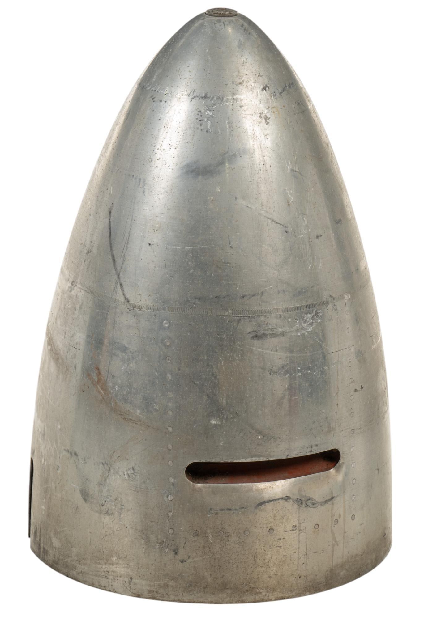 Vintage Nose Cone for Curtiss D-12 Engine Aircraft: Includes: vintage nose cone for radial engine aircraft Marked: nose cap reads "D-12 ENGINE -TORQUE - 220-280 In. LBS." (hard to read, but this is what it appears to read) Dimensions: 31 in. H