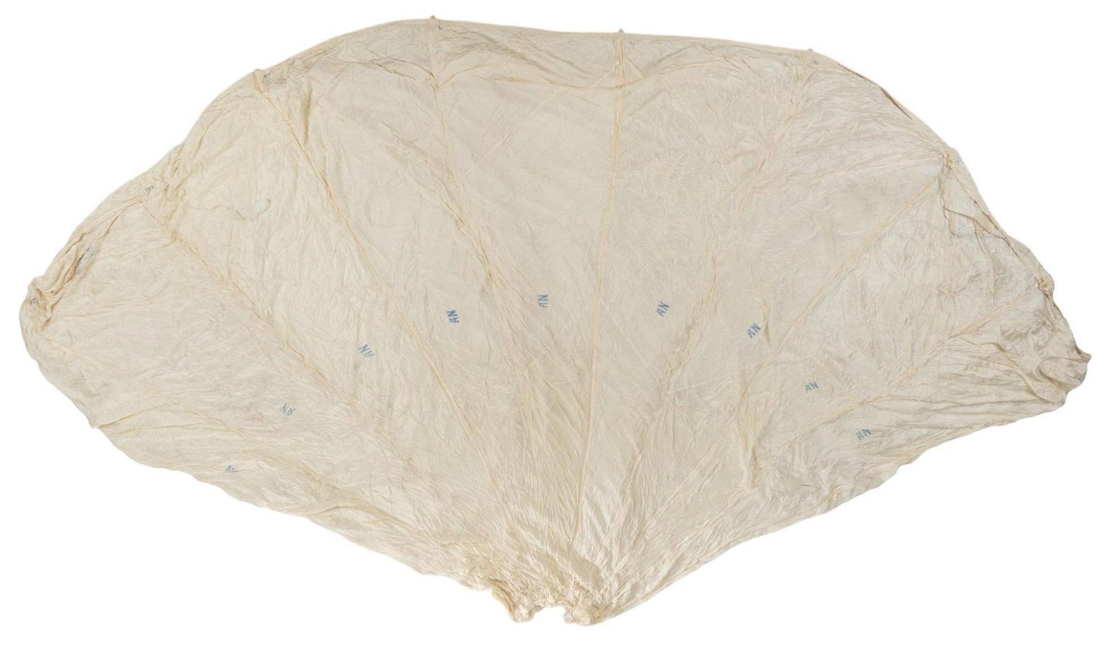 WWII US Pioneer Parachute Canopy, Circa 1942: WWII US parachute canopy in canvas bag Manufacturer: Pioneer Parachute Co., Inc. (c. Oct 1942) Serial: 42-305517 Marked: "AN" / "Q142" circle stamp / "AP31" in box stamp Dimens