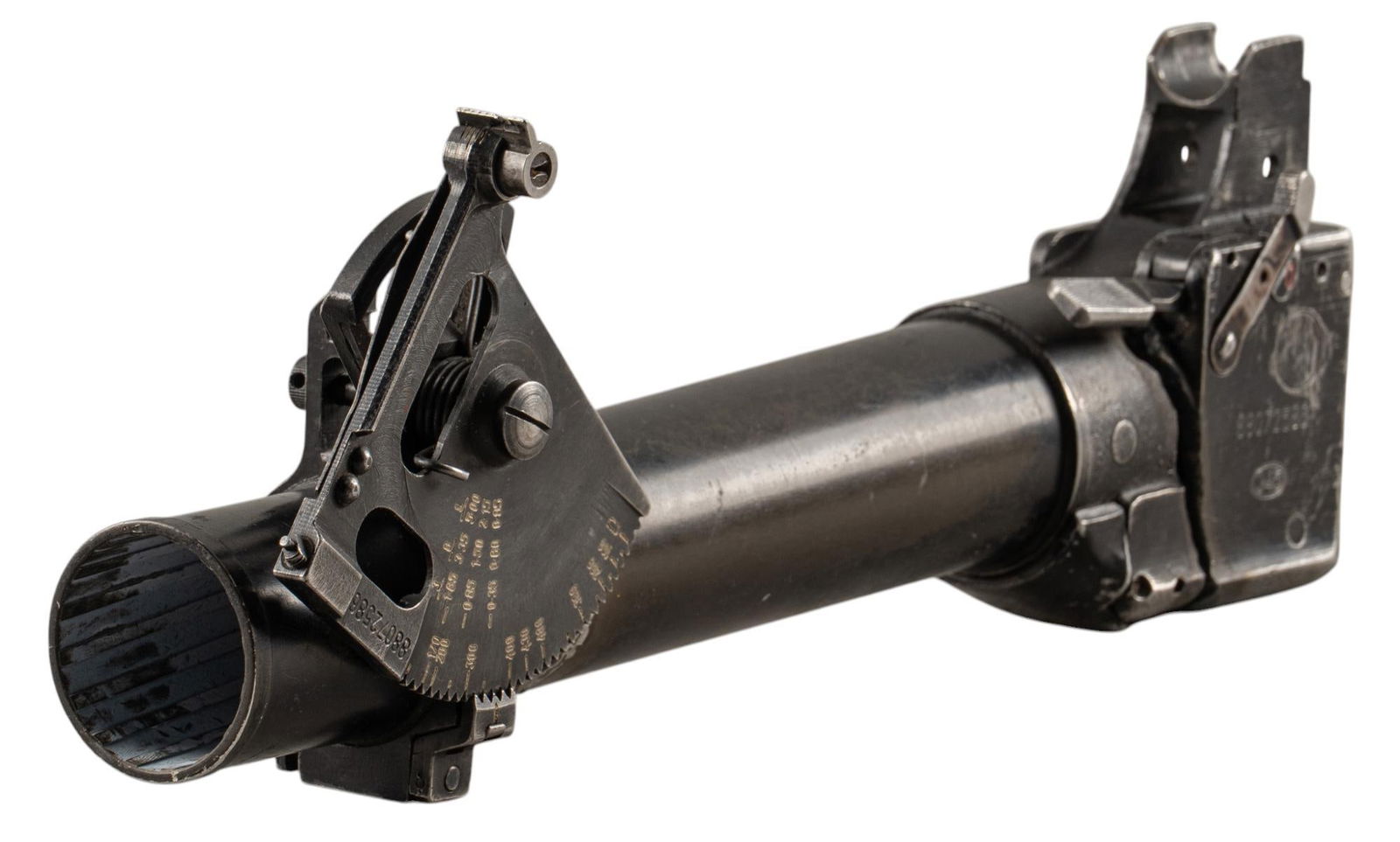 Deactivated Polish Pallad Wz83 Grenade Launcher: Serial: 88072586 Manufacturer: Poland (c. 1983) Model: Pallad Wz 83 (DEACTIVATED) Caliber: 40mm OAL: 13.5 in. (when pieced together) Condition: worn/used condition w/ pitting & patina; cut into mu