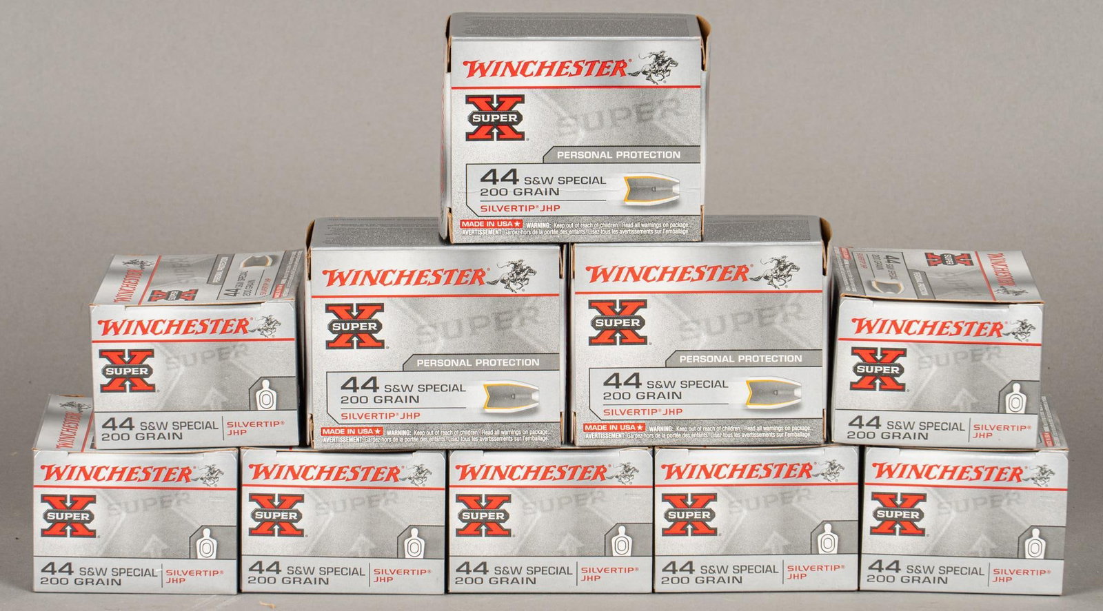 200 Rounds of Winchester 44 S&W Special Silvertip JHP Ammunition: Includes: -200 rds of Winchester Super-X 44 S&W Special 200gr. Silvertip JHP Provenance: From the Estate of Mark Kilgore, Dripping Springs, Texas