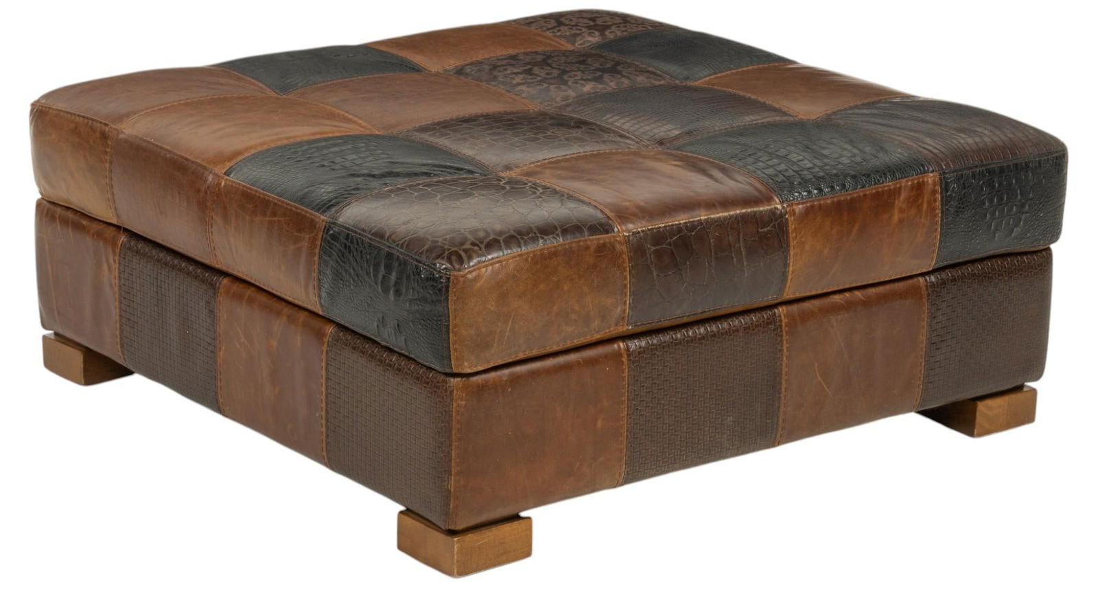 Mosiac Leather Patchwork Ottoman (1 of 11)