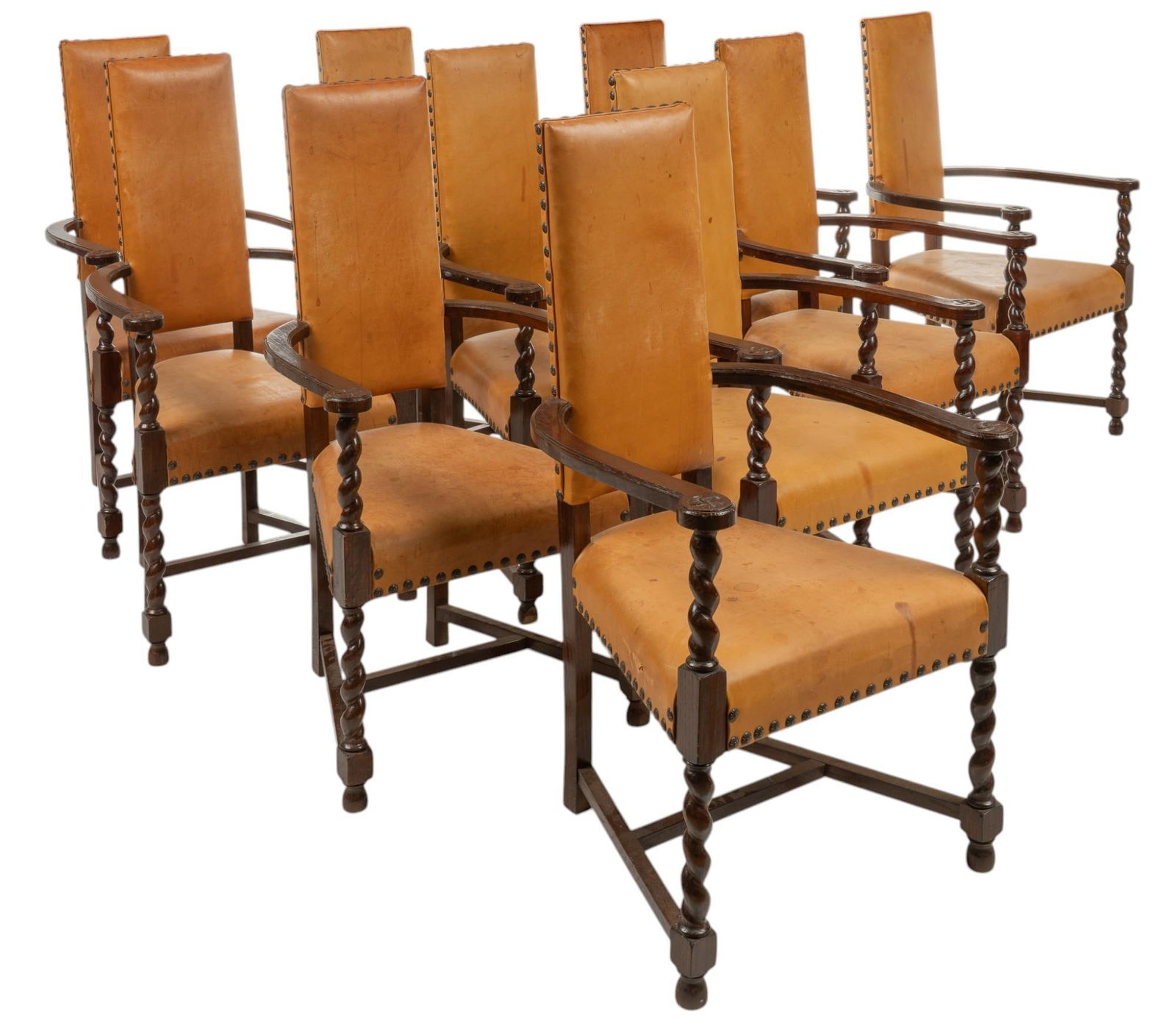 (10) Leather and Barley Twist Dining Chairs (1 of 8)