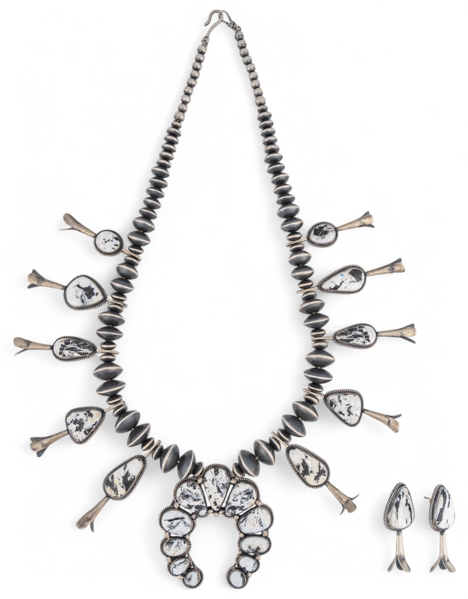 Sterling Silver White Buffalo Stone Navajo Squash Blossom (1 of 9)