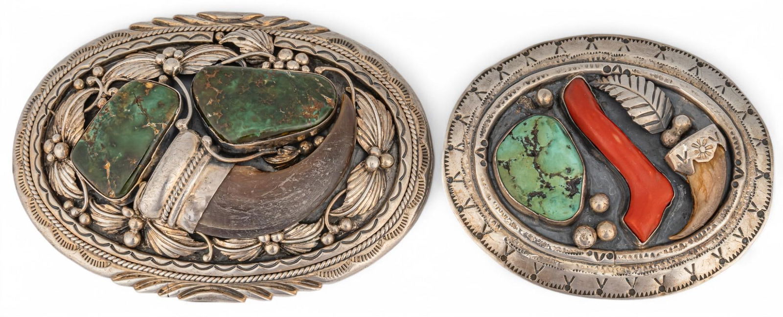 Pair of Sterling Silver Bear Claw and Turquoise Belt Buckles (1 of 6)