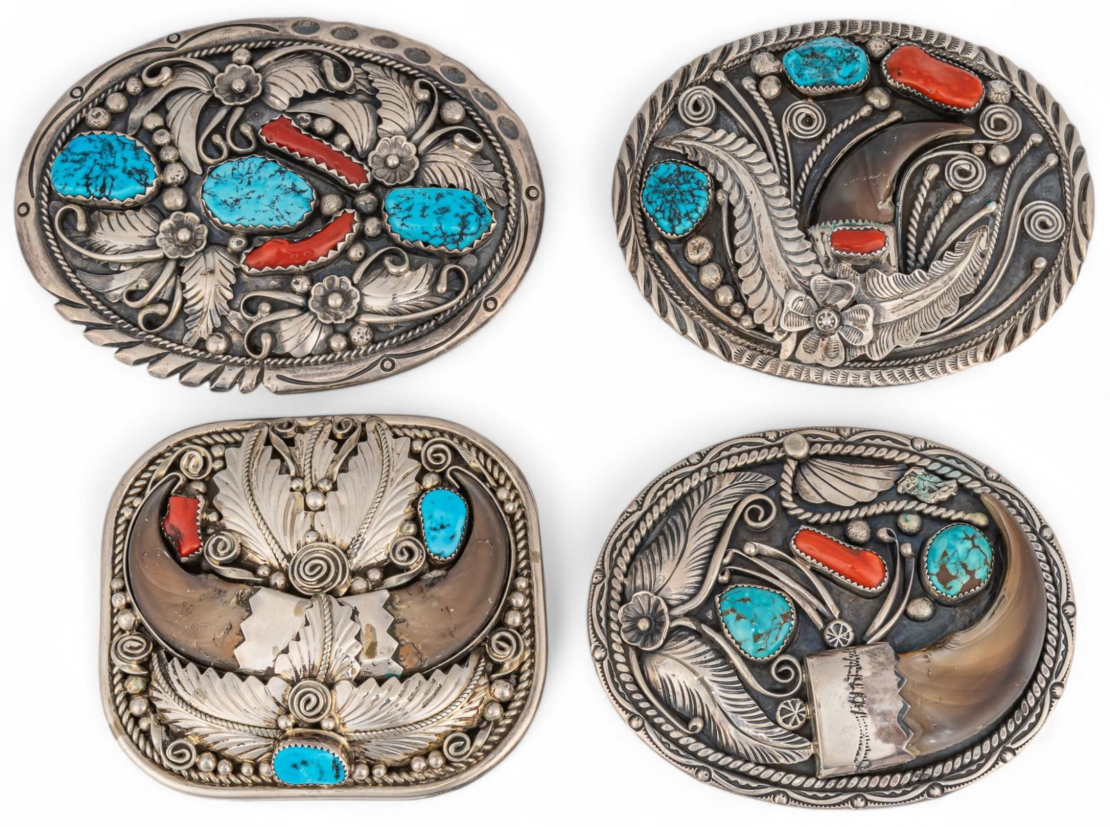(4) Sterling Silver Navajo Belt Buckes (1 of 8)