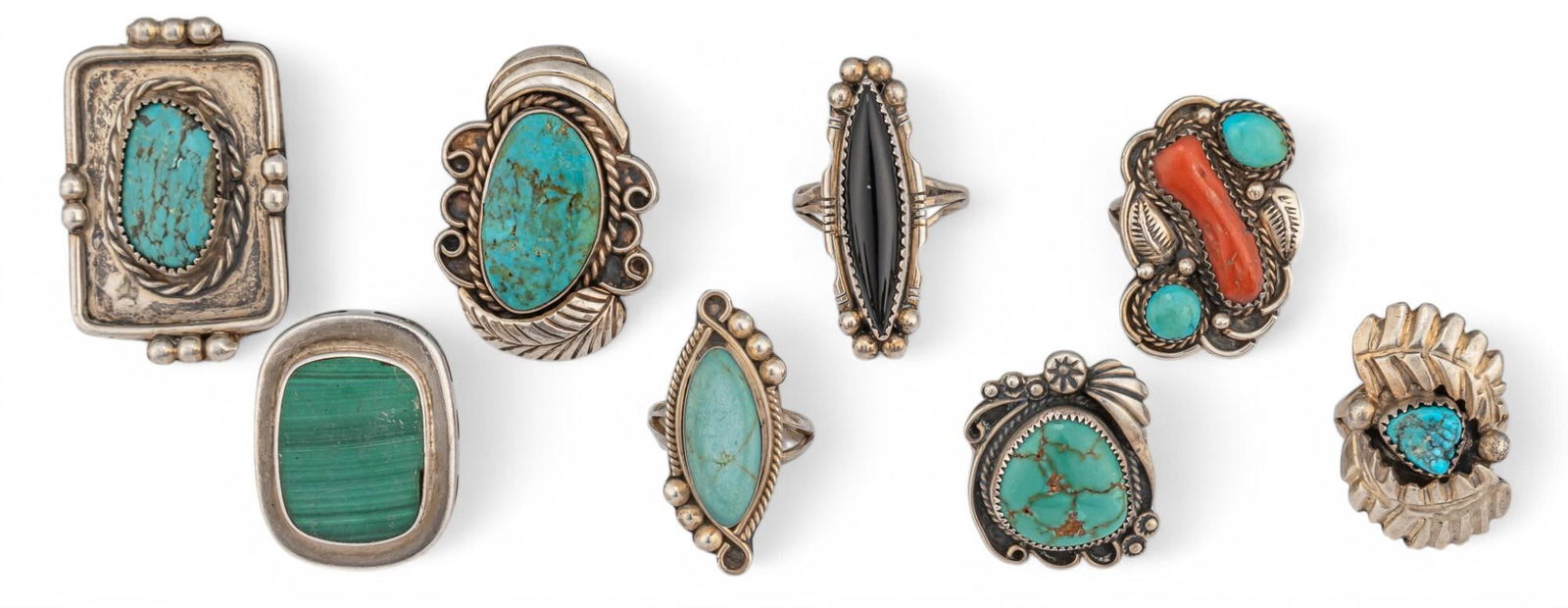 Collection of (8) Sterling Silver Turquoise Rings (1 of 5)