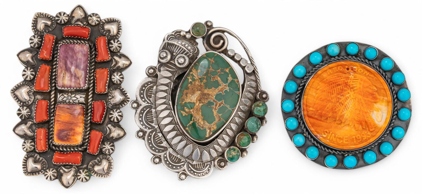 (3) Sterling Silver and Inlaid Stone Southwestern Style Rings (1 of 7)