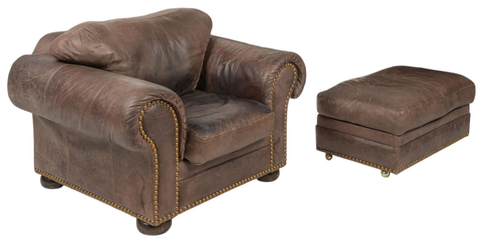 Brown Leather Chair with Ottoman (1 of 8)