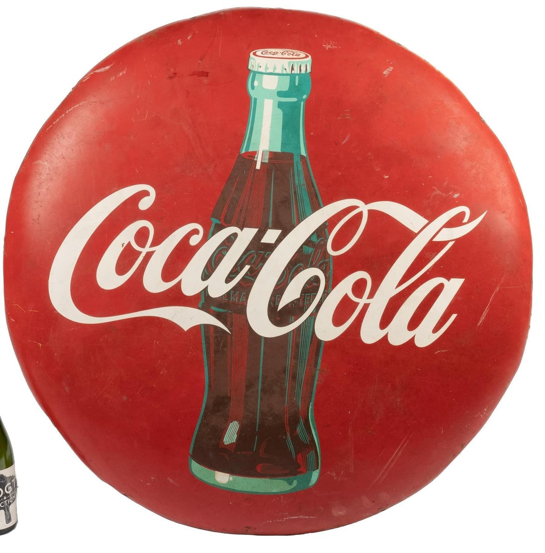 1960s Large Coca Cola Button Tin Sign (1 of 2)