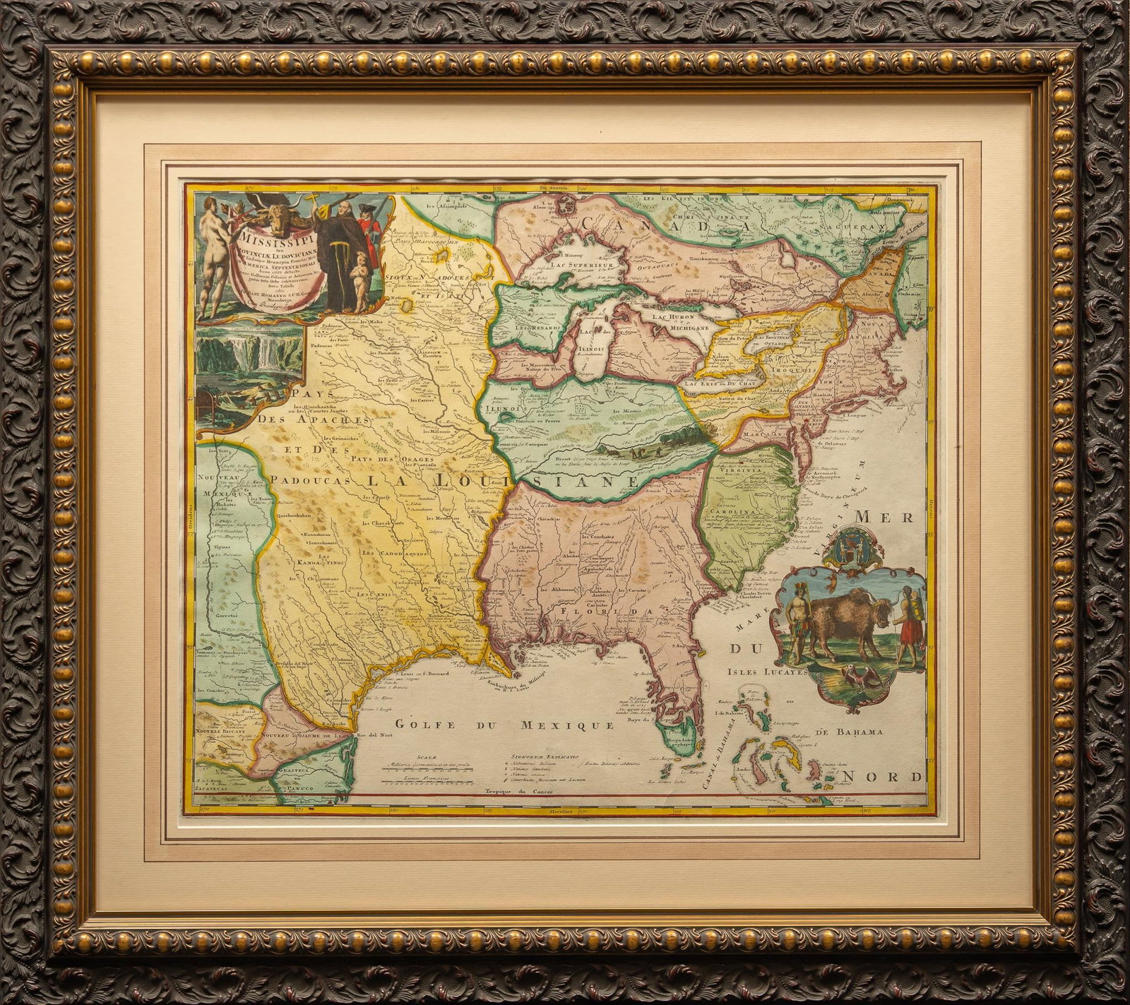Map of Texas and Louisiana: Hand-colored map of Texas and Louisiana sight: 20 in. x 23.5 in., frame: 30 in. x 34 in. Provenance: Property from the collection of a San Antonio, Texas lady