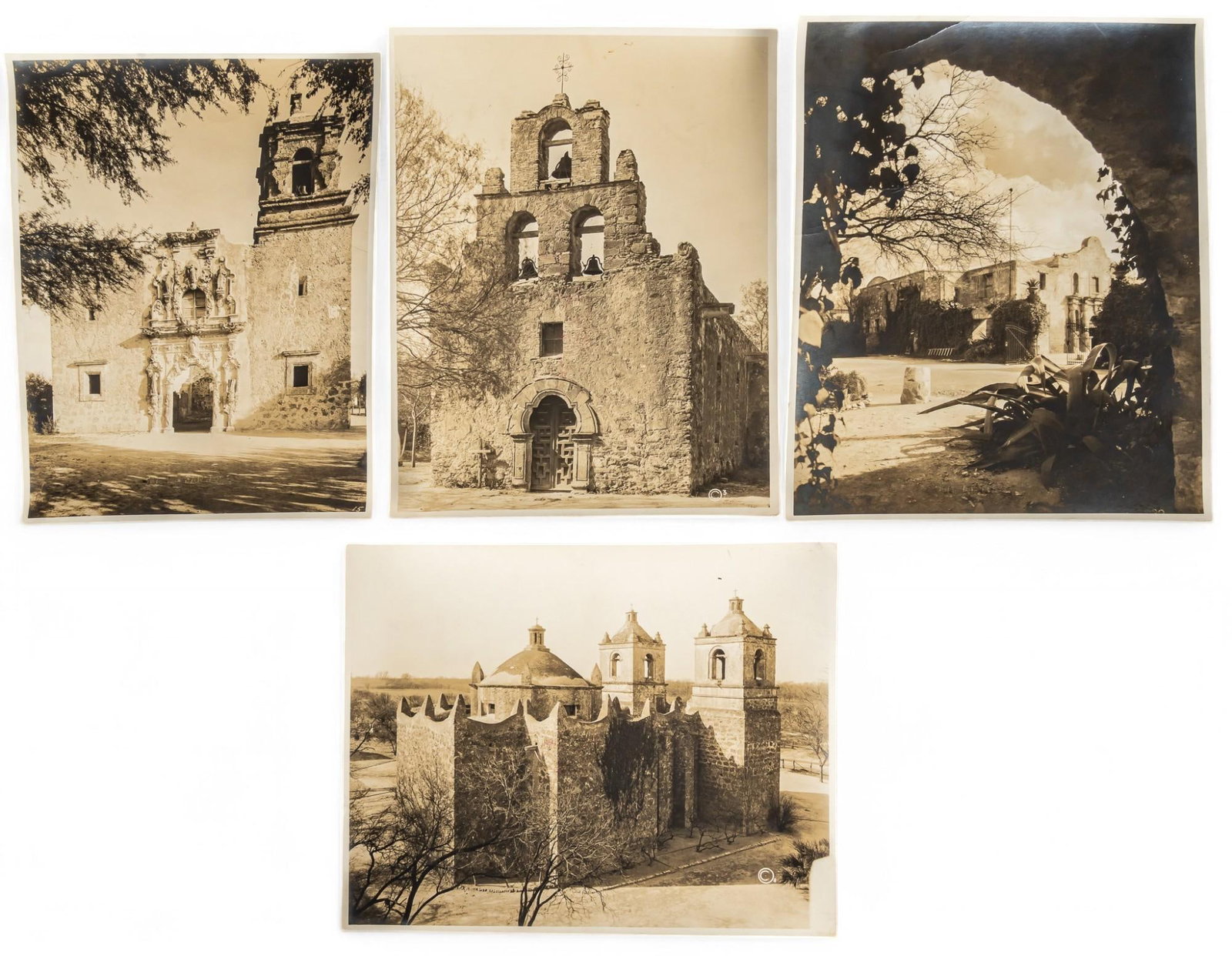 Harvey Patteson, (4) ca. 1930s Missions Photographs: Harvey Green Patteson (1891-1976) and Julius Patteson (1921-1974), collection of (4) original albumen photographs of San Antonio, Texas Missions ca. 1930s, each hand-titled in pencil on verso and bear