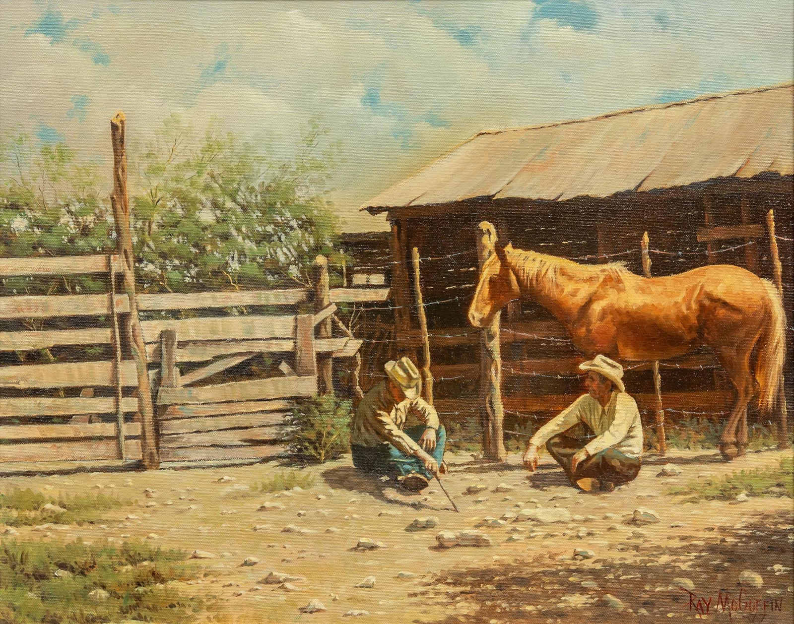Ray McGuffin, "Horse Talk": Ray McGuffin, "Horse Talk", 1977, oil on canvas sight: 16 x 20 in., frame: 25 x 29 in. Provenance: Property from the collection of a San Antonio, Texas lady