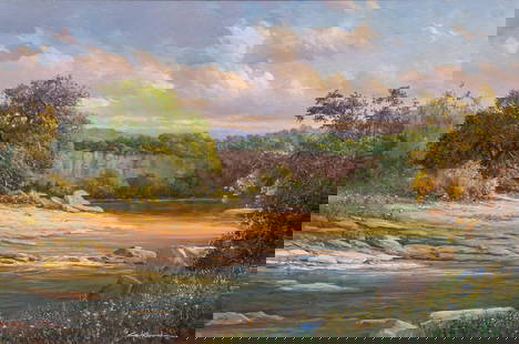 George Kovach, Bend in the River: George Kovach (Texas / New Mexico, b. 1942), bend in the river, oil on canvas sight: 24 x 36 in., frame: 29 x 41 in. Provenance: Property from the ranch home of a prominent businessman in