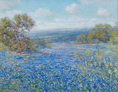 Robert Harrison, "Bluebonnets near Wimberley": Robert Harrison (Texas, b. 1949), "Bluebonnets near Wimberley", oil on canvas sight: 11 x 14 in., frame: 17 x 20 in. Provenance: Property from the collection of the artist, San Antonio, Texas 