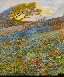 Jose Arpa and Xavier Gonzalez, Hillside Flowers: Jose Arpa y Perea (Spain / Texas / Mexico, 1858-1952) and Xavier Gonzalez (Mexico / Massachusetts, 1898-1993), hillside with Texas wildflowers, oil on canvas, no apparent signature sight: 24 x 20
