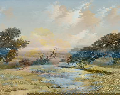 W. A. Slaughter, Bluebonnets and Oak: William A. Slaughter (Texas, 1923-2003), bluebonnets and oak, 1974, oil on canvas sight: 16 x 20 in., frame: 24.5 x 26 in. 