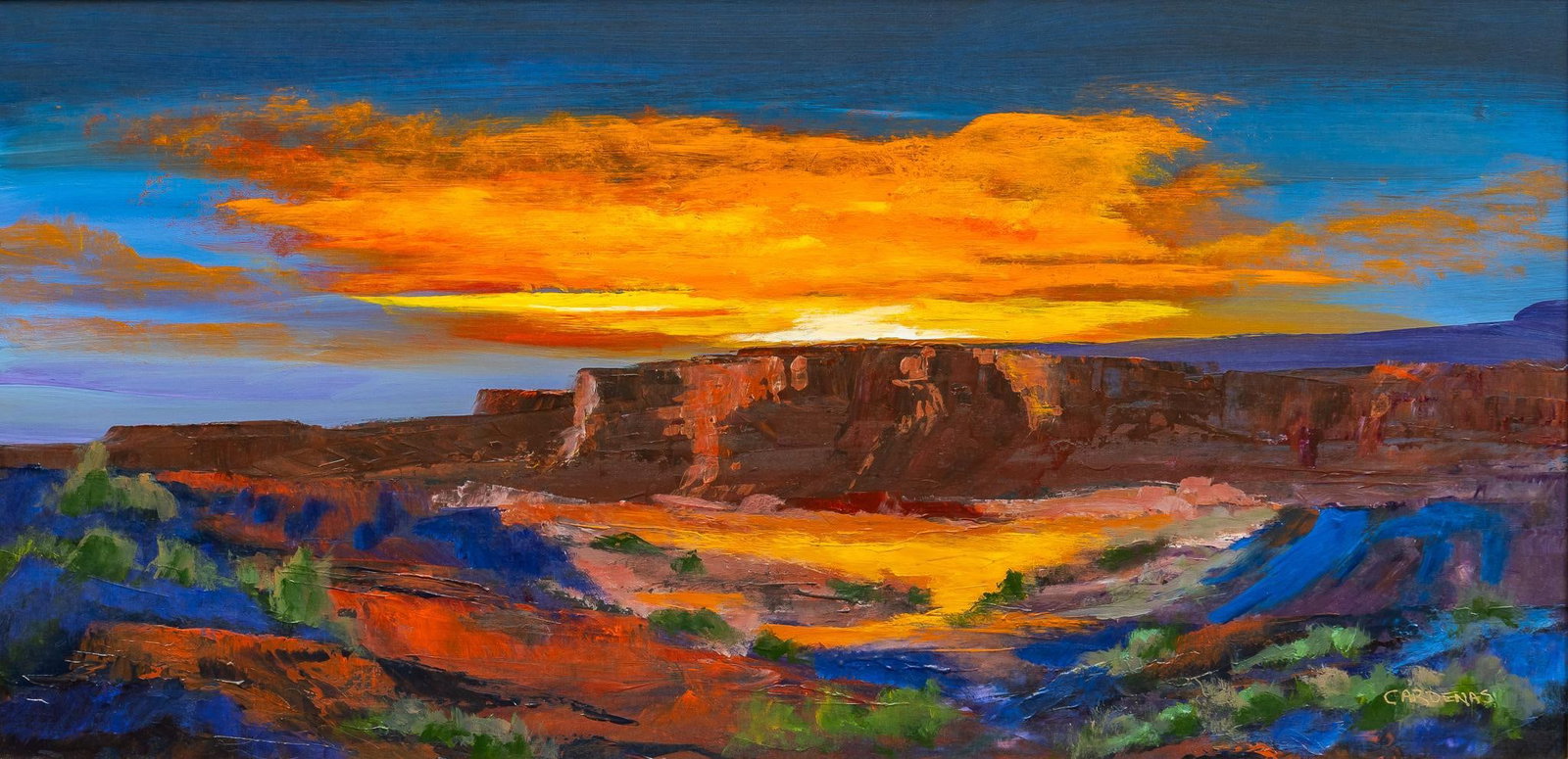 Henry Cardenas, "Hot Reflections": Henry Cardenas (San Antonio, Texas, b. 1943), "Hot Reflections", acrylic on wooden panel sight: 12 x 24 in., frame: 18 x 30 in. Provenance: Property from the collection of a San Antonio, Texas lady