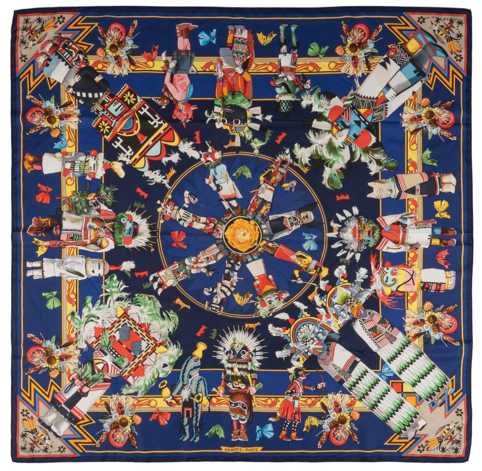 Signed Kermit Oliver (USA) for Hermes Paris (FRA), Kachinas Silk Scarf (1 of 15)