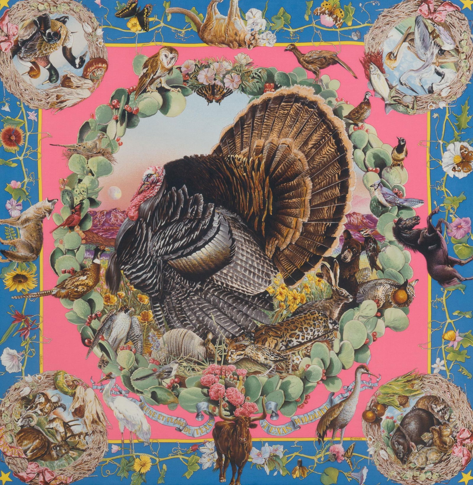 Kermit Oliver for Hermes Paris, "Faune et Flore du Texas" Framed Silk Scarf (1 of 9)
