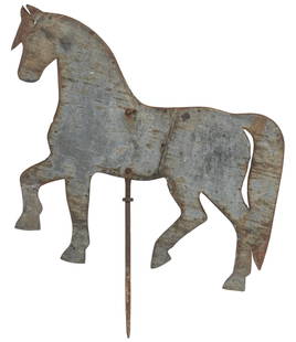Horse Weathervane: Horse-shaped weathervane height 44 in. x width 40 in. Provenance: Property from the collection of a Rockport, Texas gentleman who has collected decorative antiques for many years