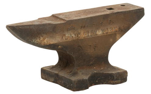 Alamo Iron Works Anvil: Alamo Iron Works (San Antonio, Texas) anvil, circa 1950s height 8 in. x width 17 in. x depth 7 in. weight 71.5 lbs Provenance: Property from the collection of a San Antonio, Texas lady