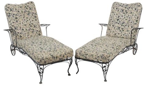 Pair of Wrought Iron Garden Chaise Lounges