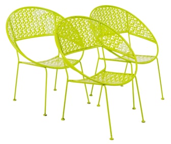 (3) Chartreuse Metal Chairs