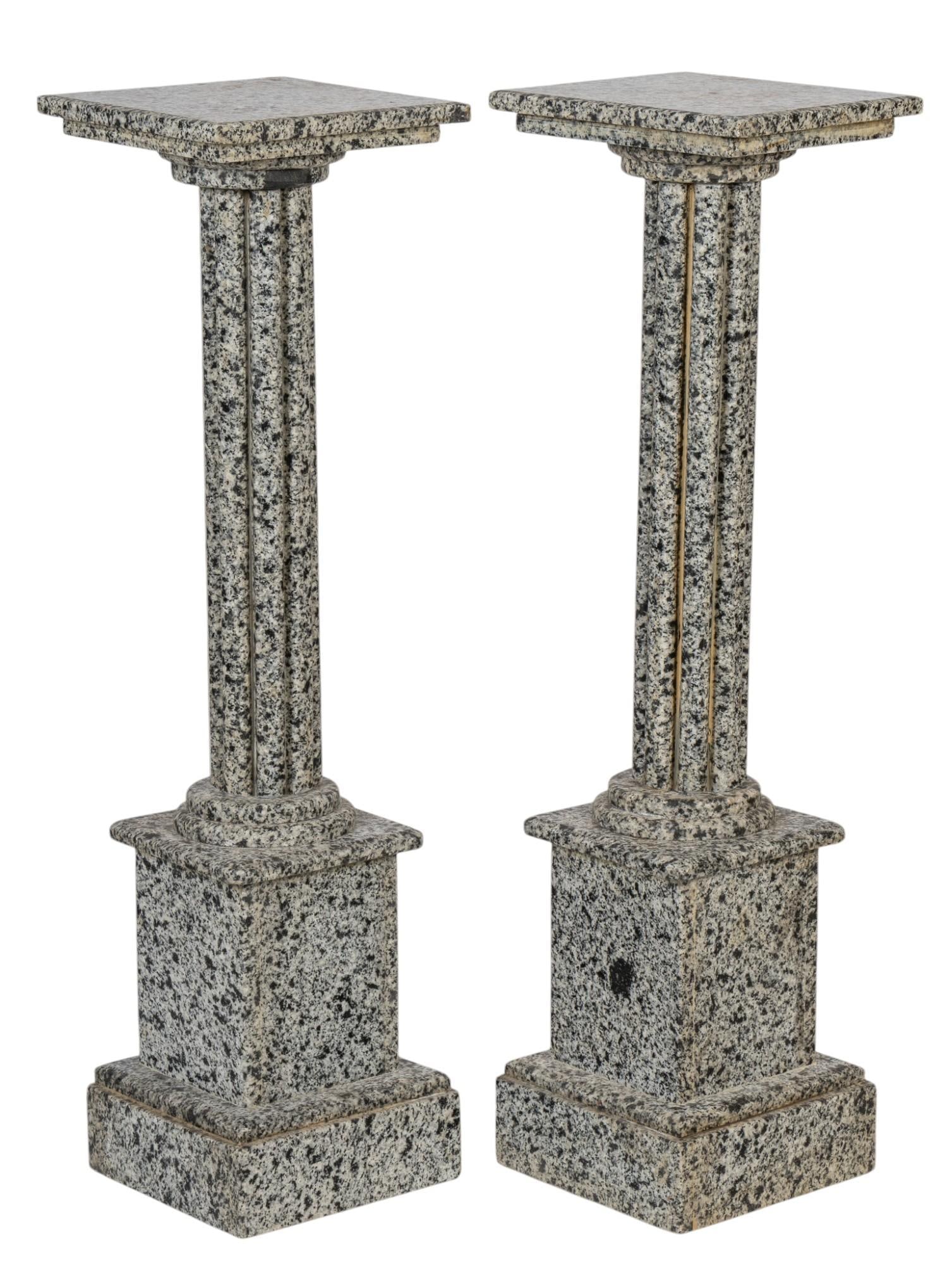 Pair of Neoclassical Style Pedstals: Pair of speckled stone Neoclassical style pedestals height 39.5 in. x width 11 in. x depth 11 in.