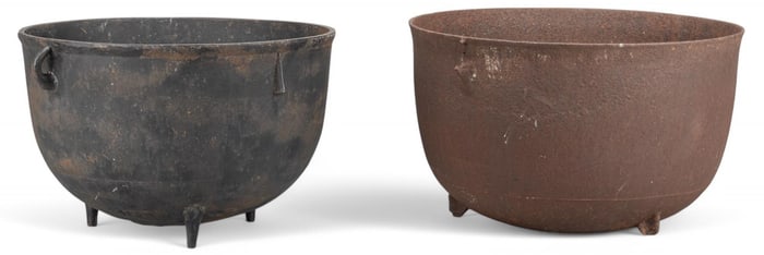 (2) Iron Cauldrons