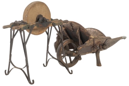 Stone Grinding Wheel and Wheelbarrow