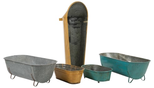(5) Painted Metal Tubs