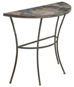 Tile Inlaid Demilune Table
