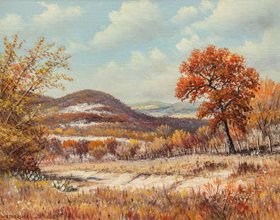 W. R. Thrasher, Autumn Hill Country Landscape: William Robert Thrasher (Texas, 1908-1977), autumn Hill Country landscape, oil on canvas sight: 16 x 20 in., frame: 24 x 27.5 in. Provenance: Property from the collection of a Magnolia, Texas
