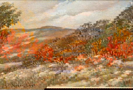 Vivian Love, Autumn Scene: Vivian Rogers Love (Texas, 1908-1982), Texas autumn landscape, oil on canvas sight: 5 x 7 in., frame: 11.5 x 13.5 in. Provenance: Property from the ranch home of a prominent businessman in