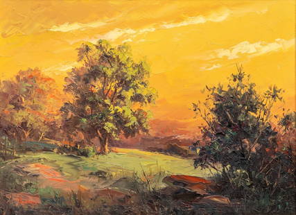 Dalhart Windberg, Yellow Sunset: Dalhart Windberg (Texas, b. 1933), trees against yellow sunset, oil on canvas sight: 12 x 16 in., frame: 20.5 x 24.5 in. Provenance: Property from the collection of a San Antonio, Texas lady 