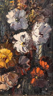 Jose Vives-Atsara, "Wild Flowers": Jose Vives-Atsara (Spain / San Antonio, Texas, 1919-2004), "Wild Flowers", 1971, oil on canvas sight: 16 x 9 in., frame: 19 x 12.5 in. Provenance: Property from the collection of the