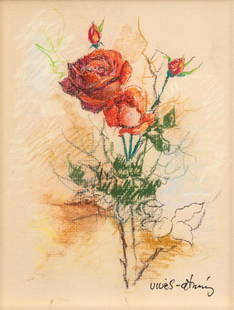 Jose Vives-Atsara, Red Roses: Jose Vives-Atsara (Spain / San Antonio, Texas, 1919-2004), red roses drawing, pastel on paper sight: 7.5 x 5.5 in., frame: 9 x 7 in. Provenance: Property from the collection of the artist's
