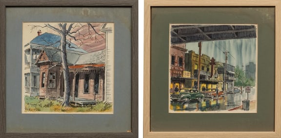 Ivan McDougal, Old San Antonio Houses Watercolor