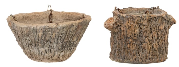 (2) Sam Murray Hanging Faux Bois Planters