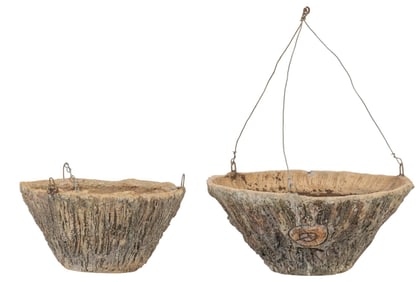 (2) Sam Murray Hanging Faux Bois Planters