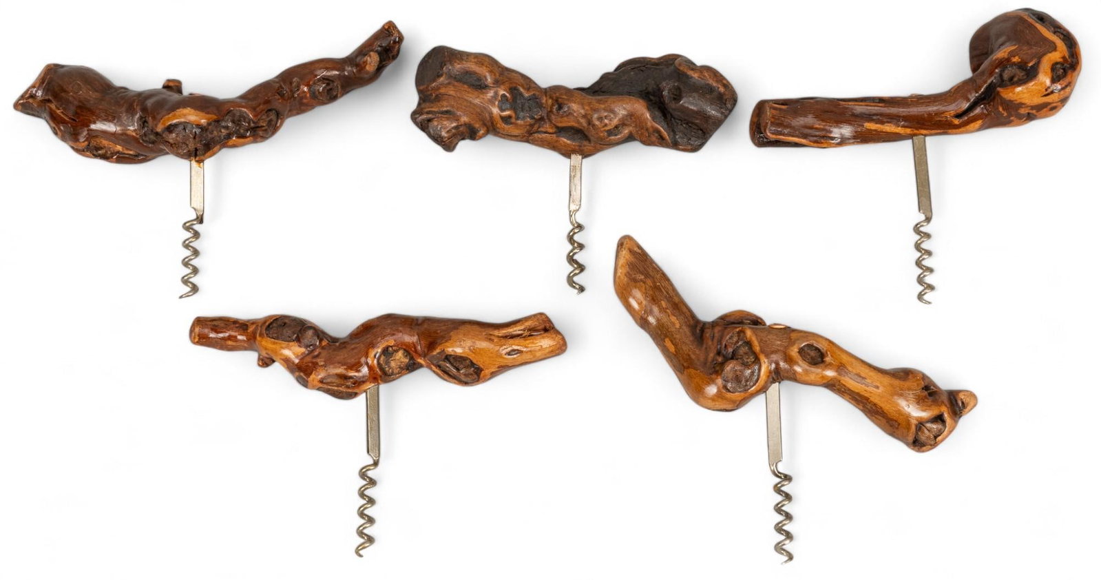 Collection of (5) Live Edge Corkscrews: Collection of five live edge corkscrews height 5 in. x width 7.75 in. x depth 3 in. Provenance: Property from the monumental lifetime collection of a distinguished Dallas, Texas business leader and ra