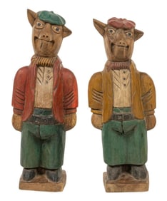 Pair of Wooden Pig Figures