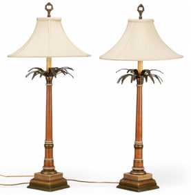 Pair of Hollywood Regency Palm Tree Lamps