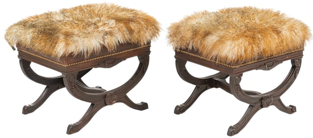 Pair of Massoud (USA) Fleur Ottomans