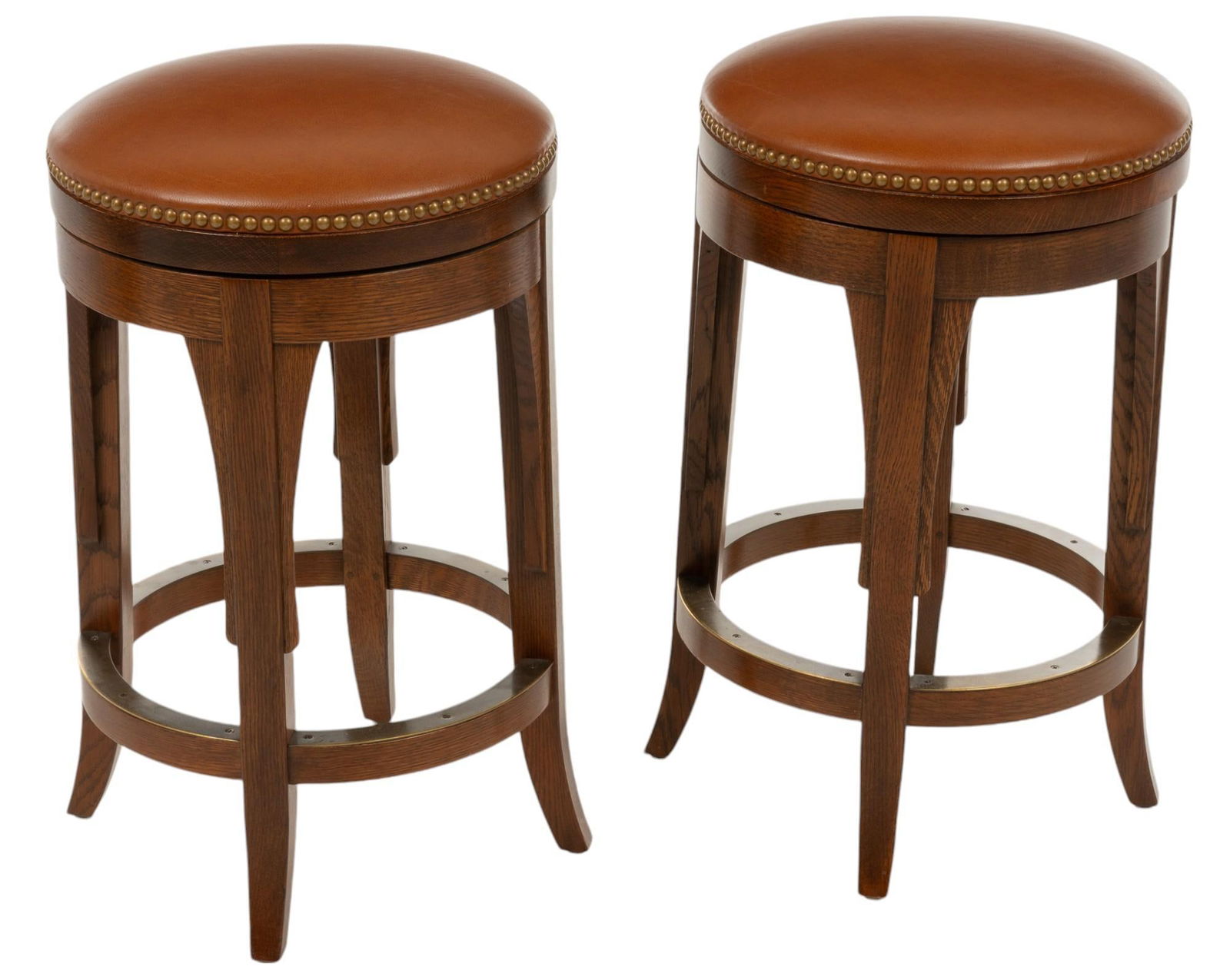 Pair of Stickley Leather and Oak Barstools (1 of 8)